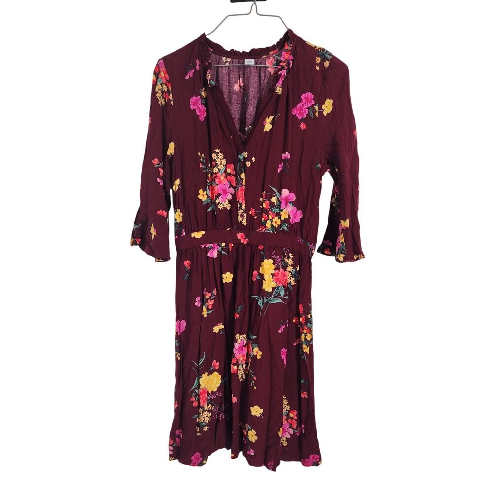 Old Navy Burgundy Maroon Floral 3/4 Sleeve Dress Womens Size Small S
